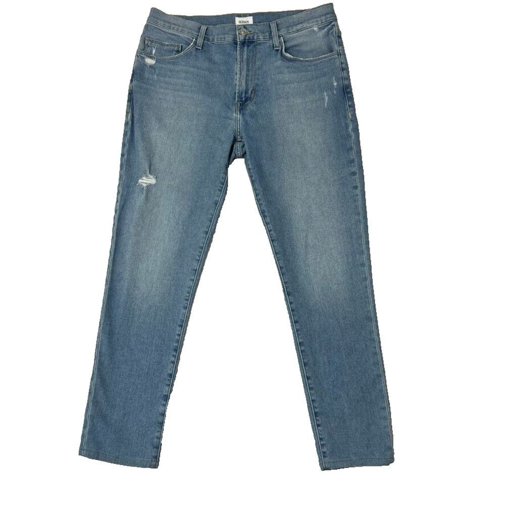 Hudson Jeans Mens 33 (34x29) Zane Skinny Adler Light Wash Hemmed Distressed
